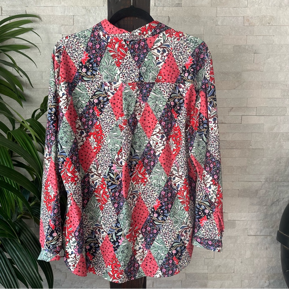Loft Mixed Print Multicolor Patchwork Button Down… - image 6